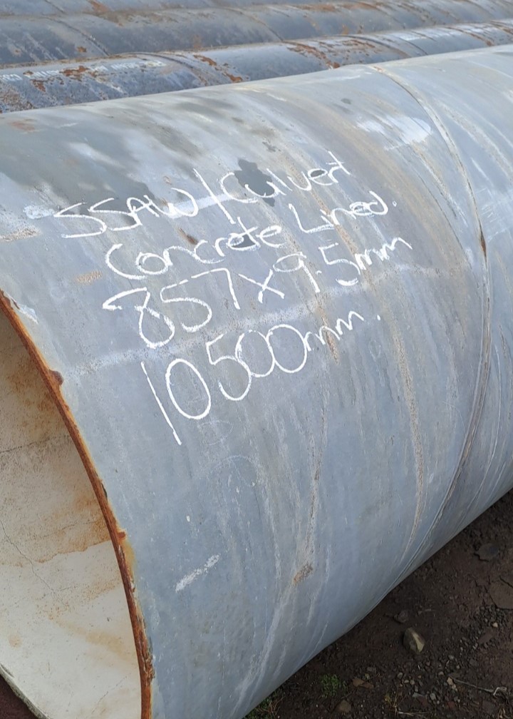 PIPE SSAW CULVERT CONCRETE LINED - 857mm od x 9.5mm wt (Surplus Uncertified)